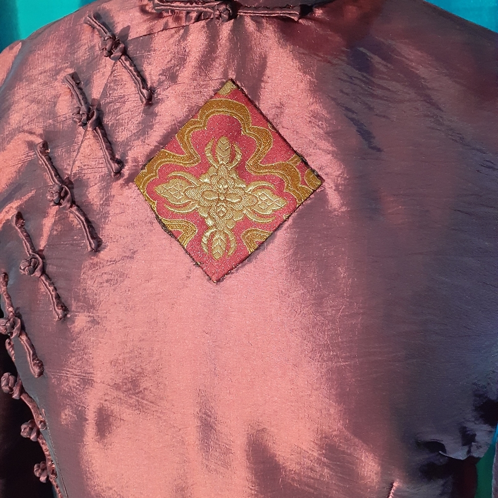 Iridescent Purple Mandarin Collar Silk Jacket - Picture 3 of 5